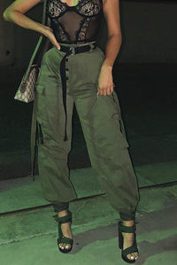 Cargo Olive Green Belted Pants