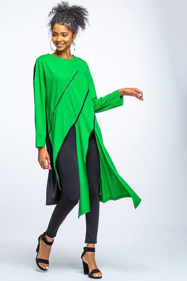 Kelly Green Asymmetric top with Zippers