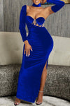 Royal Blue  Glam Solid Maxi Dress one off Shoulder Sleeve