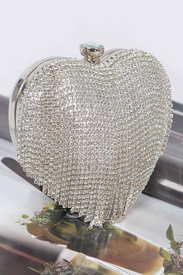 Silver Rhinestone Heart Clutch