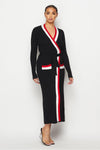 MIA- BLACK  WRAP SWEATER DRESS T RIM IN RED AND WHITE
