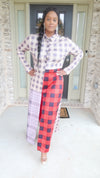 CHECK ME- CHECKER BUTTON UP PLUS  RED AND NUDE CARDIGAN