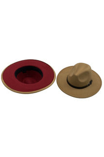 Fedora Beige and Burgundy Hat - Brim Hat - 227 Boutique