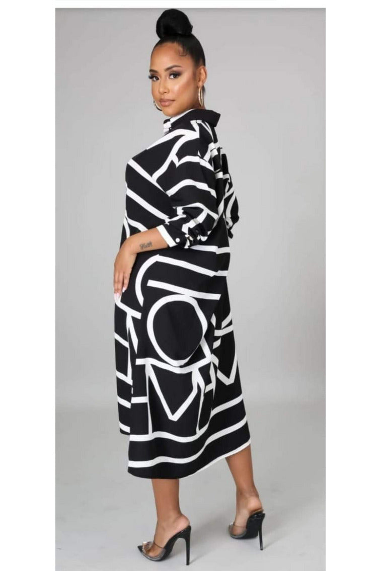 Black & White Button up Dress - 227 Boutique