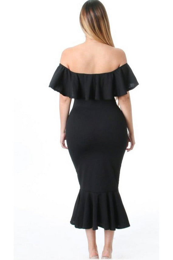 Off the Shoulder Ruffle Dress - Black - 227 Boutique
