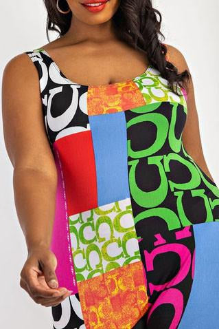 Round Neck Multicolor Straight Leg Jumpsuit - Designer Inspired - Curvy - 227 Boutique