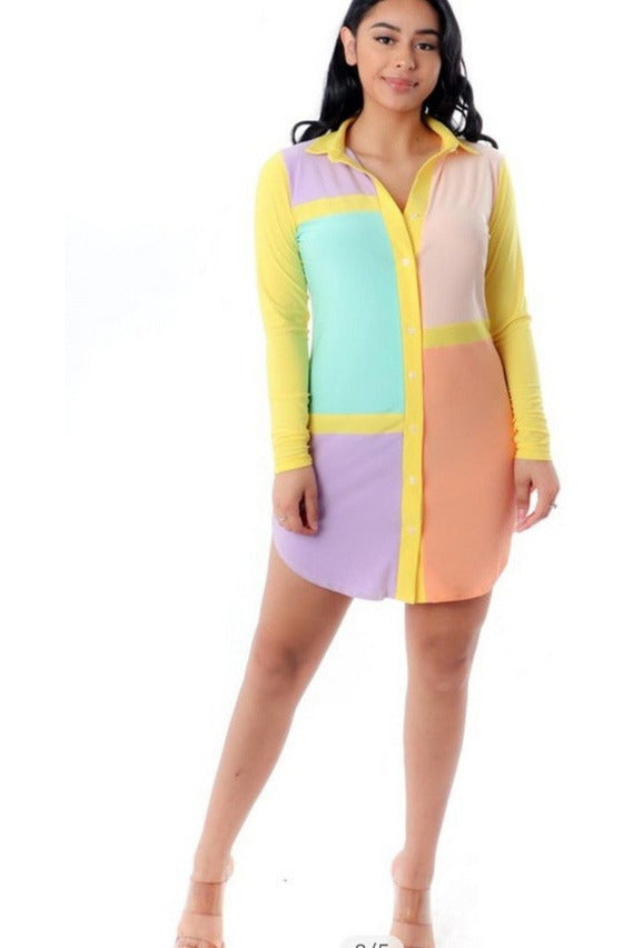 Curvy Color Block Dress - Long Sleeve - 227 Boutique