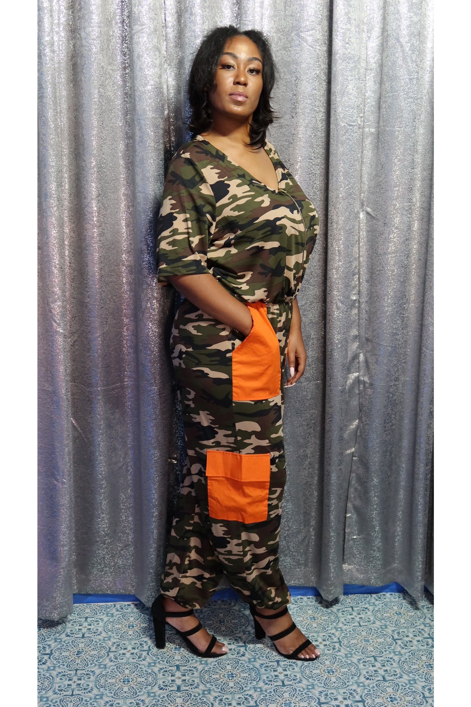 Curvy Camo Jumpsuit - Army Green - 227 Boutique