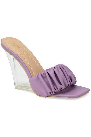 Lilac Leather wedge across heels sandals - 227 Boutique