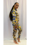 Ms. Lady -Navy Blue Floral 2 Piece Jacket and Pants Set