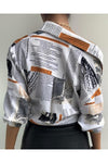 Top/ newspaper shirt blouse- with Rust - 227 Boutique