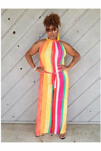 Multicolor Choker Multi Color Striped Jumpsuit - 227 Boutique