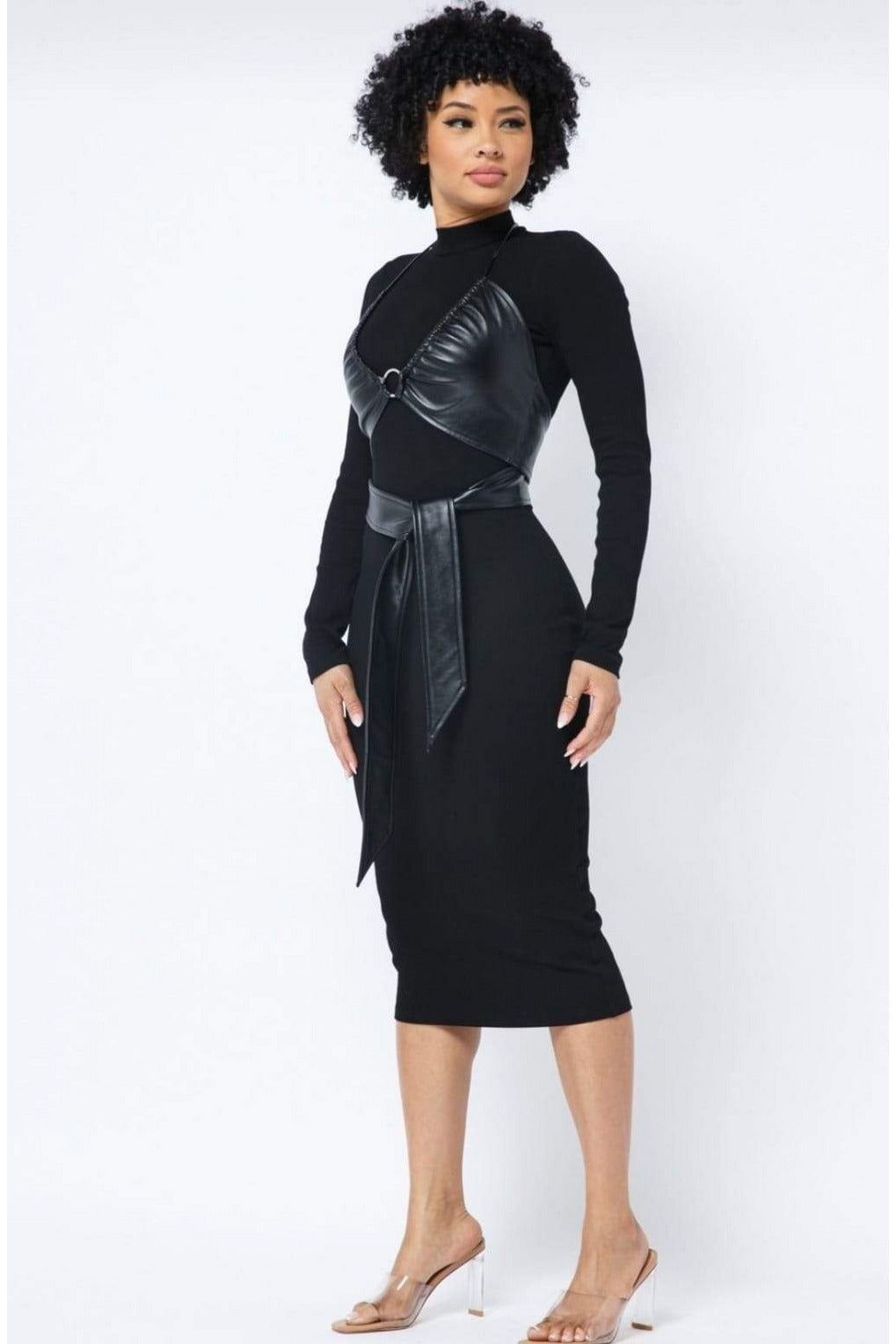 LAYLA- BLACK BELTED FAUX DRESS