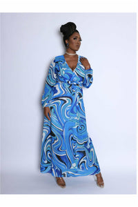 Marble Blue Curvy Maxy Dress - 227 Boutique