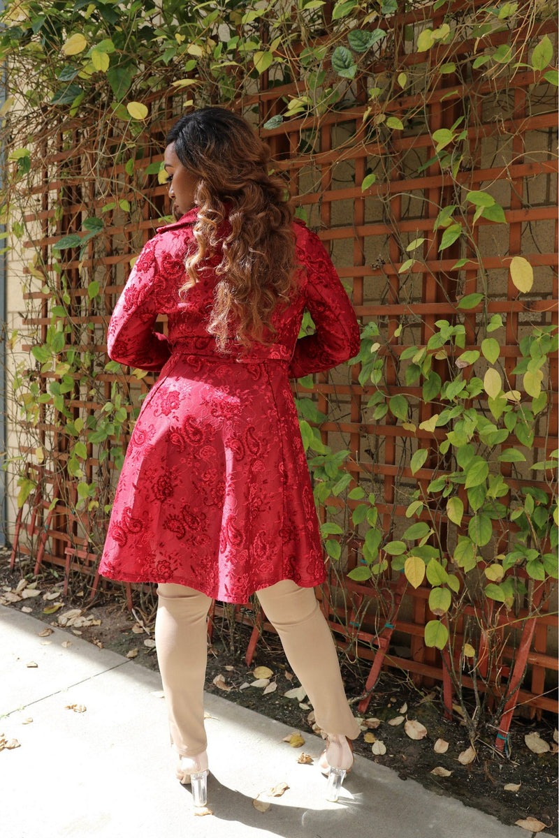 ALL ABOUT ME- BURGANDY ORNATE TRENCH COAT