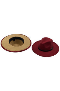 Fedora Hat | 2 Tone Hat - Beige and Burgundy - 227 Boutique