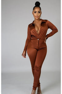 Open Long Sleeve Top Body suit with Collar - 227 Boutique