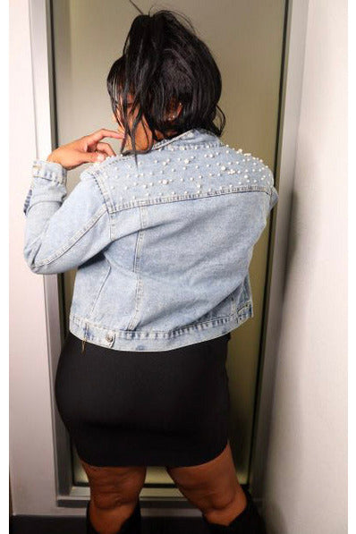 PEARLY - CURVY  JEAN  JACKET WITH PEARL STUDS