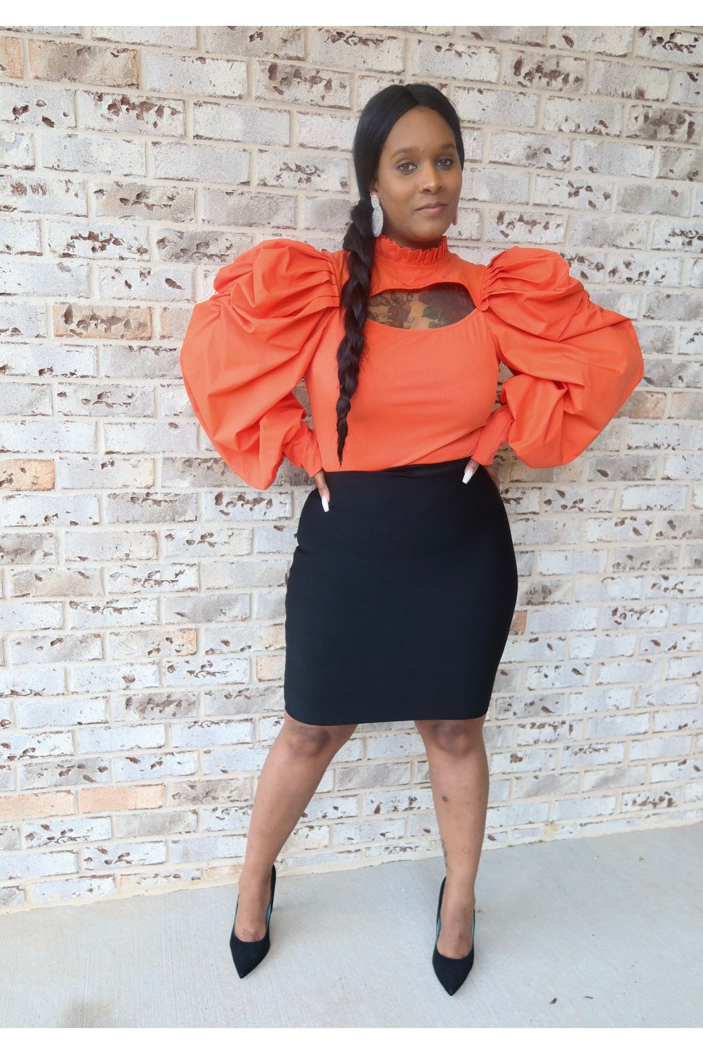 COUTURE STYLE PUFFY ORANGE LONG SLEEVE TOP
