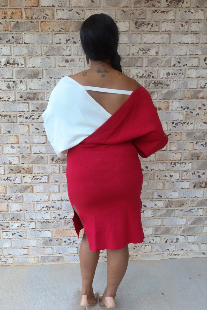 COLOR ME BEAUTIFUL -RED AND WHITE SWEATER DRESS